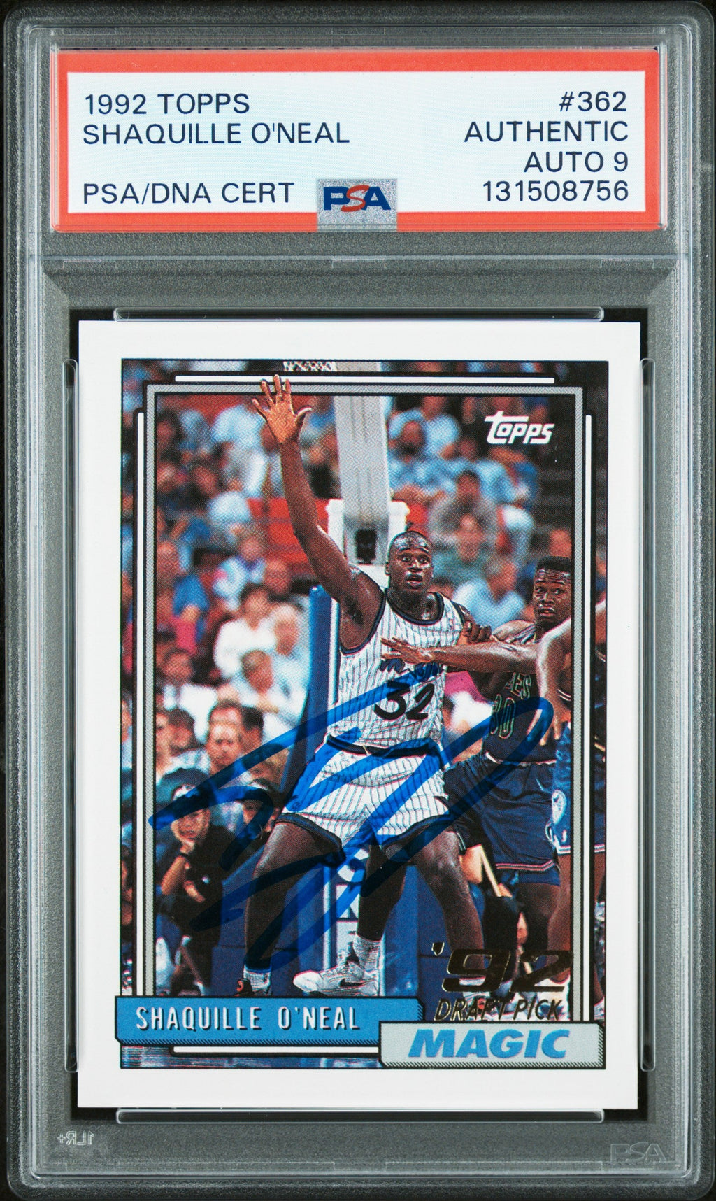 Graded 1992-93 Topps Shaquille O'Neal #362 Rookie RC Basketball Card PSA 9 Auto Grade Mint