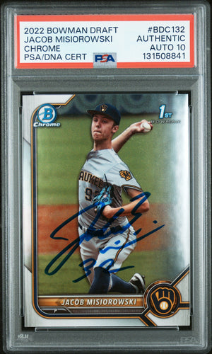 Graded 2022 Topps Bowman Draft Jacob Misiorowski #BDC-132 Chrome Rookie RC Baseball Card PSA 10 Auto Grade Gem Mint