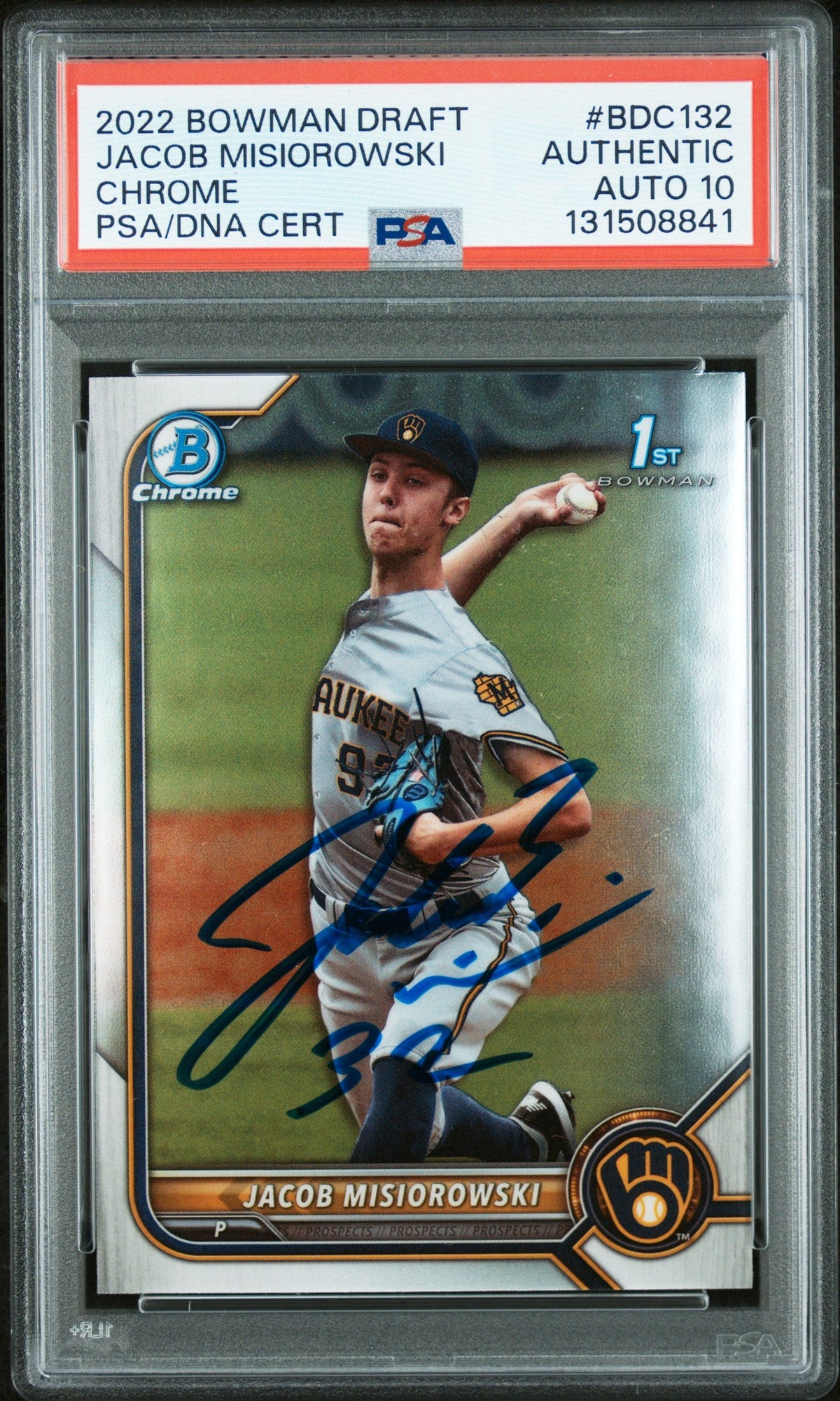 Graded 2022 Topps Bowman Draft Jacob Misiorowski #BDC-132 Chrome Rookie RC Baseball Card PSA 10 Auto Grade Gem Mint