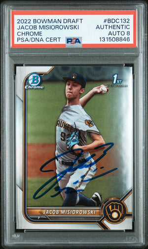 Graded 2022 Topps Bowman Draft Jacob Misiorowski #BDC-132 Chrome Rookie RC Baseball Card PSA 8 Auto Grade Near Mint