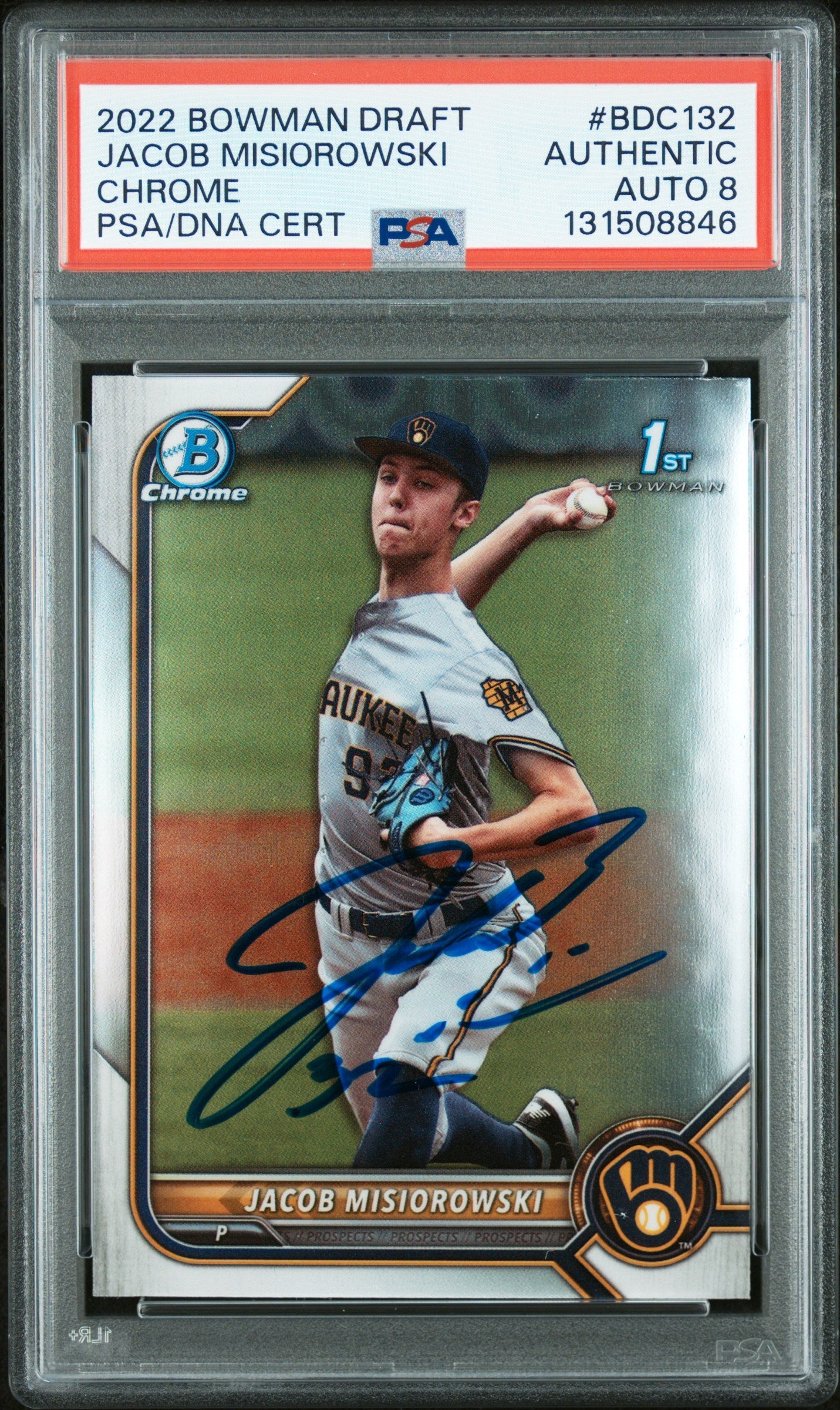 Graded 2022 Topps Bowman Draft Jacob Misiorowski #BDC-132 Chrome Rookie RC Baseball Card PSA 8 Auto Grade Near Mint