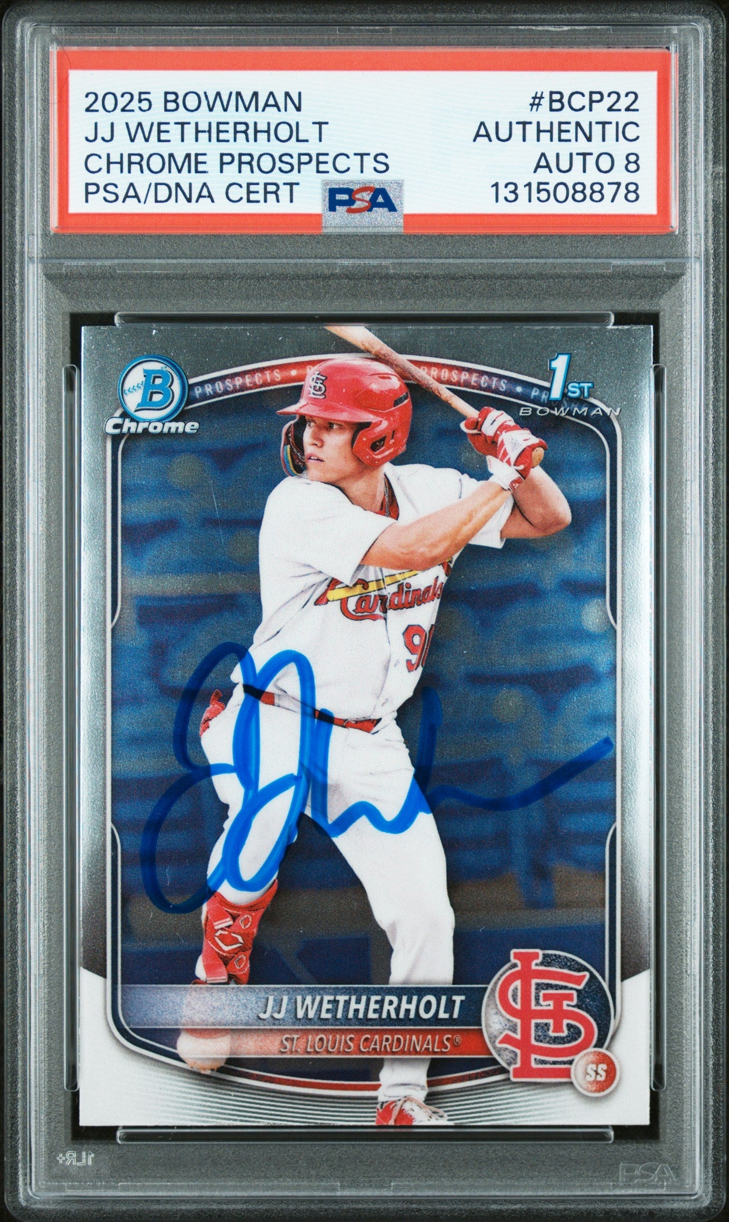 Graded 2025 Topps Bowman JJ Wetherholt #BCP-22 Chrome Prospects Rookie RC Baseball Card PSA 8 Auto Grade Near Mint