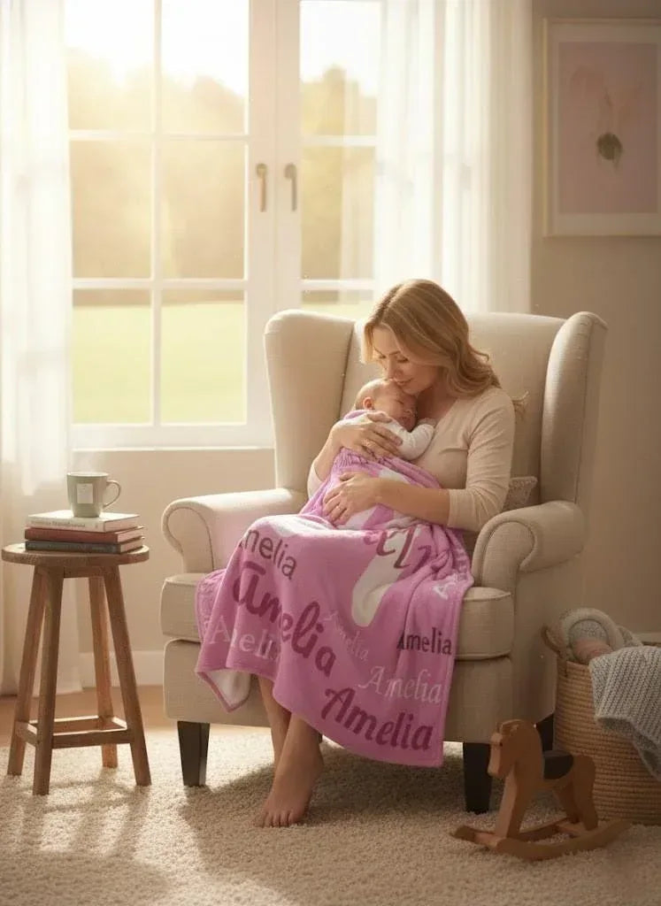 Your Letter and Name - Personalized Name Blanket: Pink & White Flannel Fleece Throw