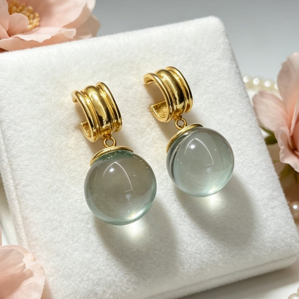 Monet Garden Colorful Crystal Ball C-Shaped Earrings French Style