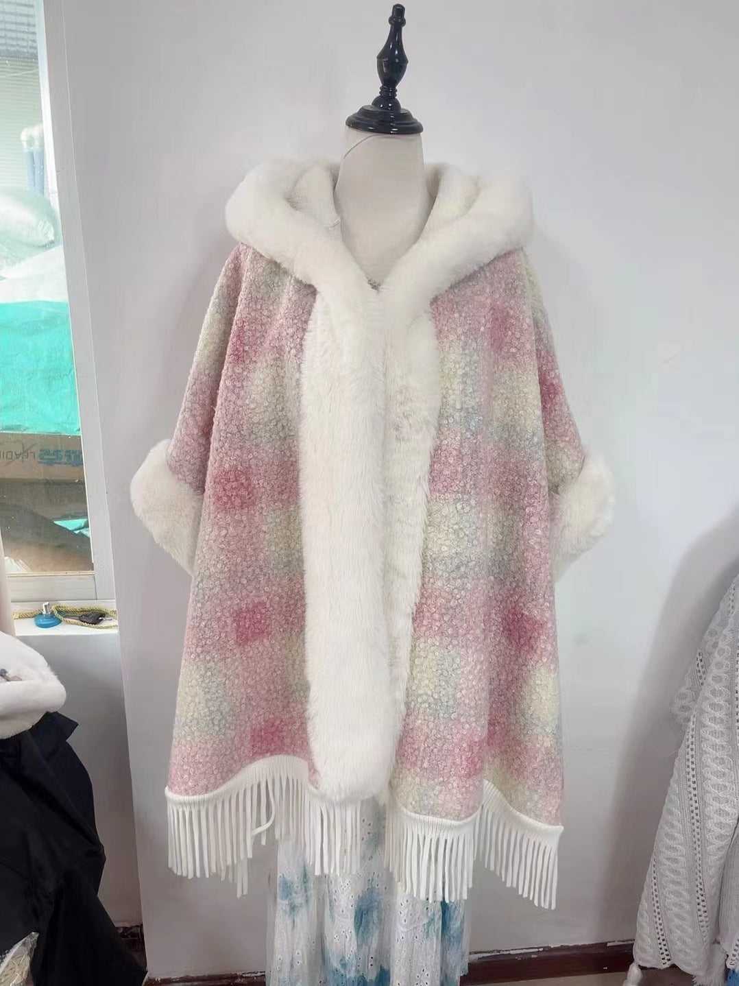 New Winter Hooded Cloak Shawl Fleece-lined And Extra-thick Latest Style