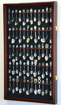 50 Spoon Display Case Cabinet Holder Rack Wall Mounted -Cherry Finish