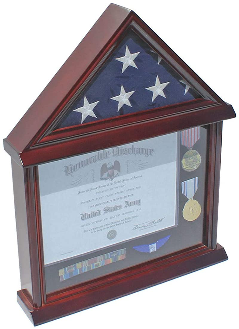 Flag Display Case Shadow Box for a Small 3'X5' Home/Flown Flag, Mahogany Finish