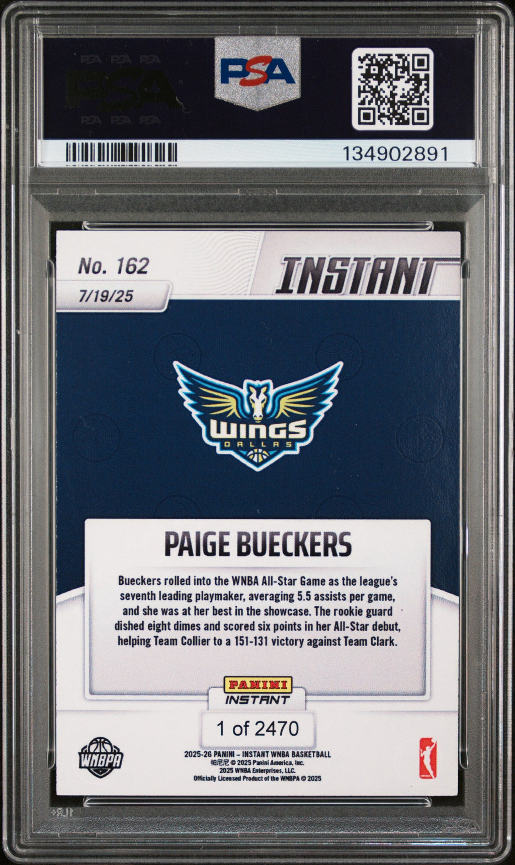 Graded 2025 Panini Instant Paige Bueckers #162 Rookie RC Basketball Card PSA 9 Mint