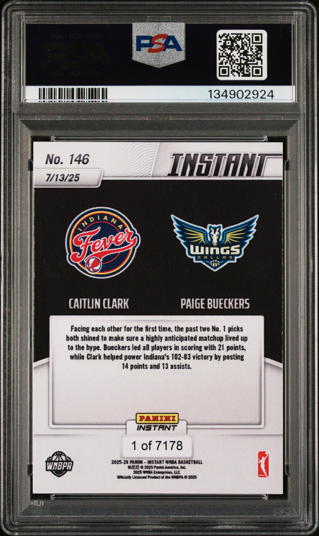 Graded 2025 Panini Instant Caitlin Clark/Paige Bueckers #146 Basketball Card PSA 10 Gem Mint