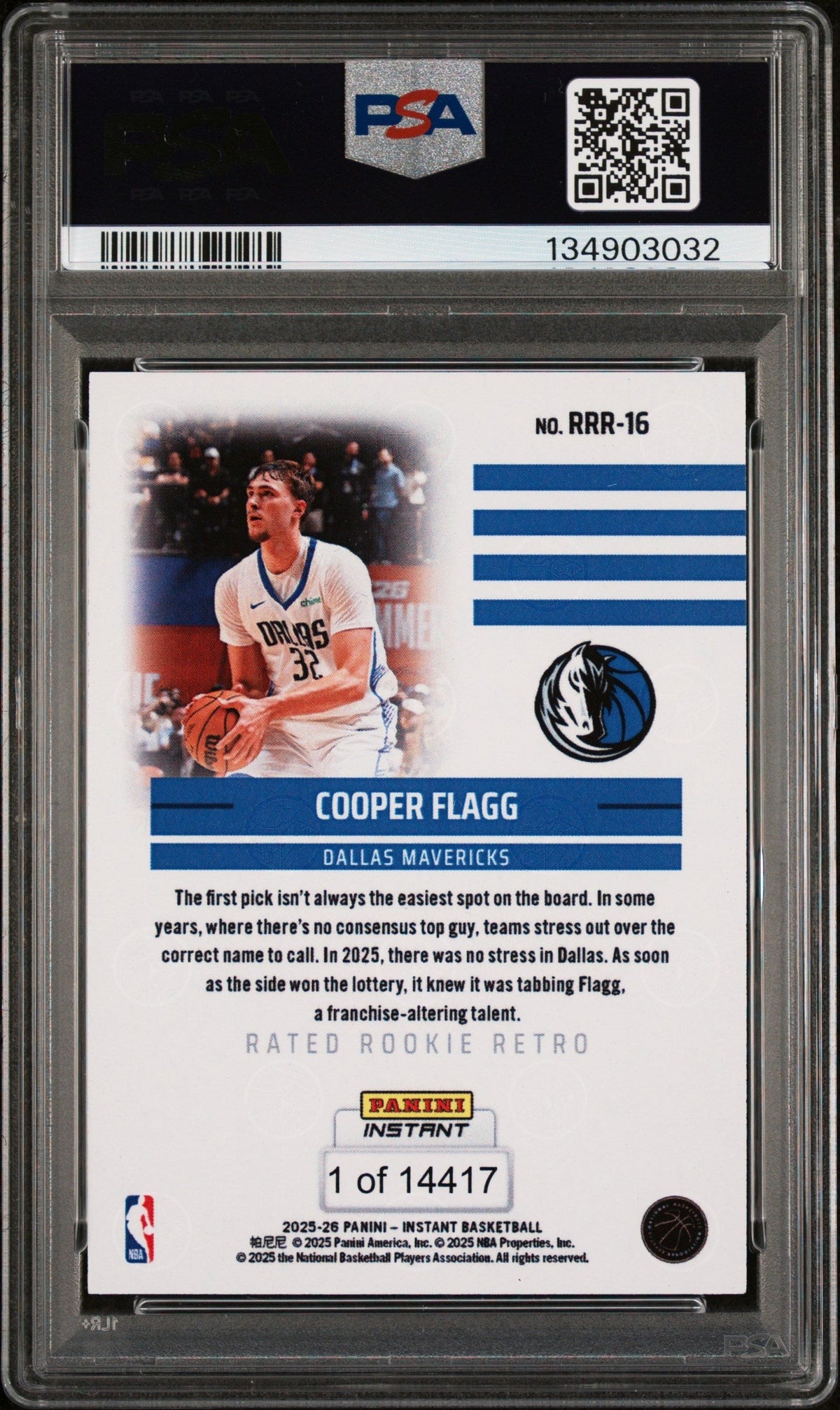 Graded 2025 Panini Instant Cooper Flagg #RRR16 Rated Rookie Retro Rookie RC Basketball Card PSA 9 Mint