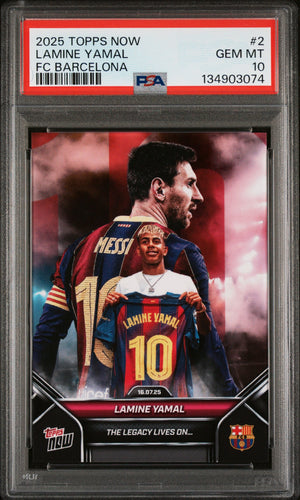 Graded 2025 Topps Now Lamine Yamal #2 FC Barcelona Soccer Card PSA 10 Gem Mint