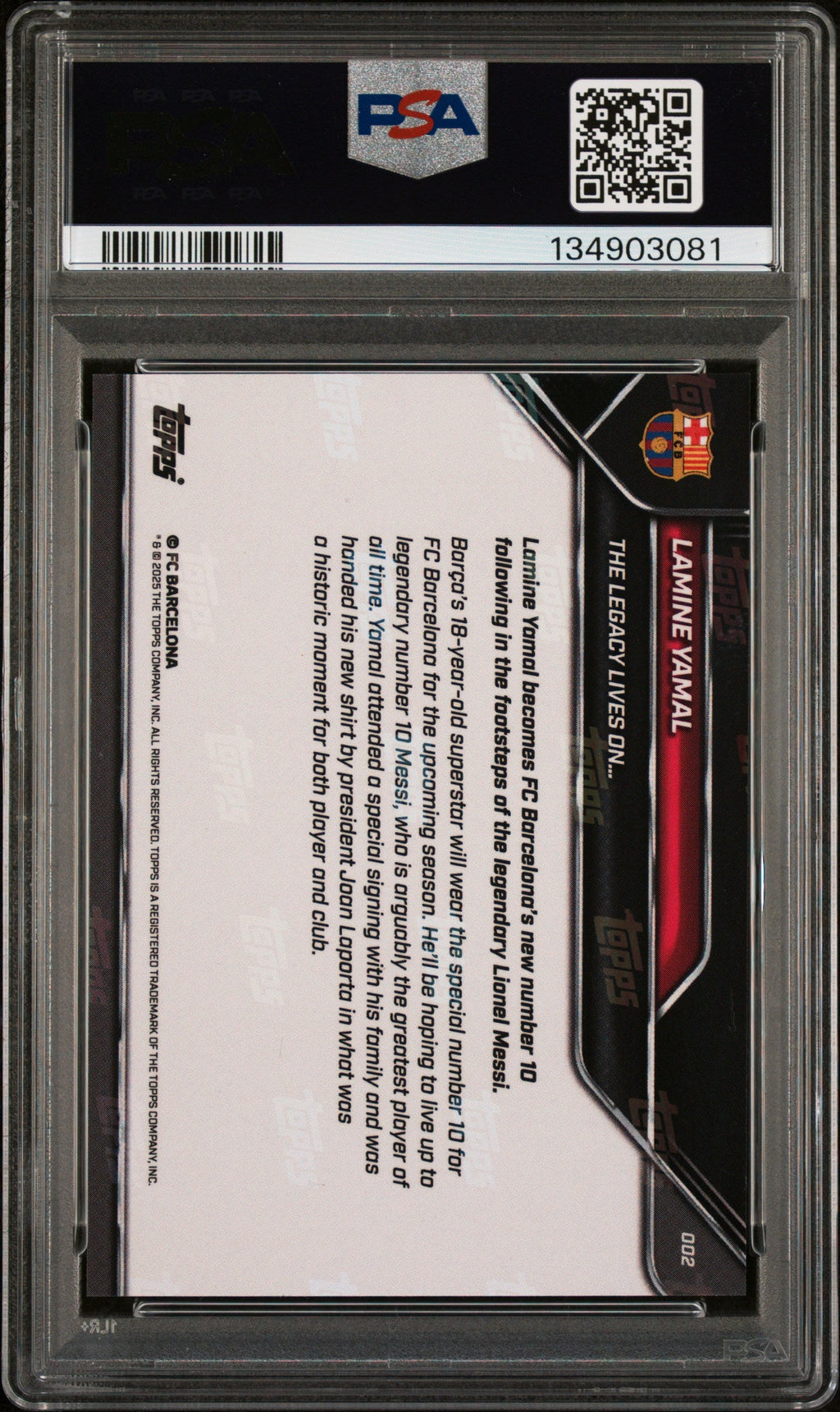 Graded 2025 Topps Now Lamine Yamal #2 FC Barcelona Soccer Card PSA 9 Mint