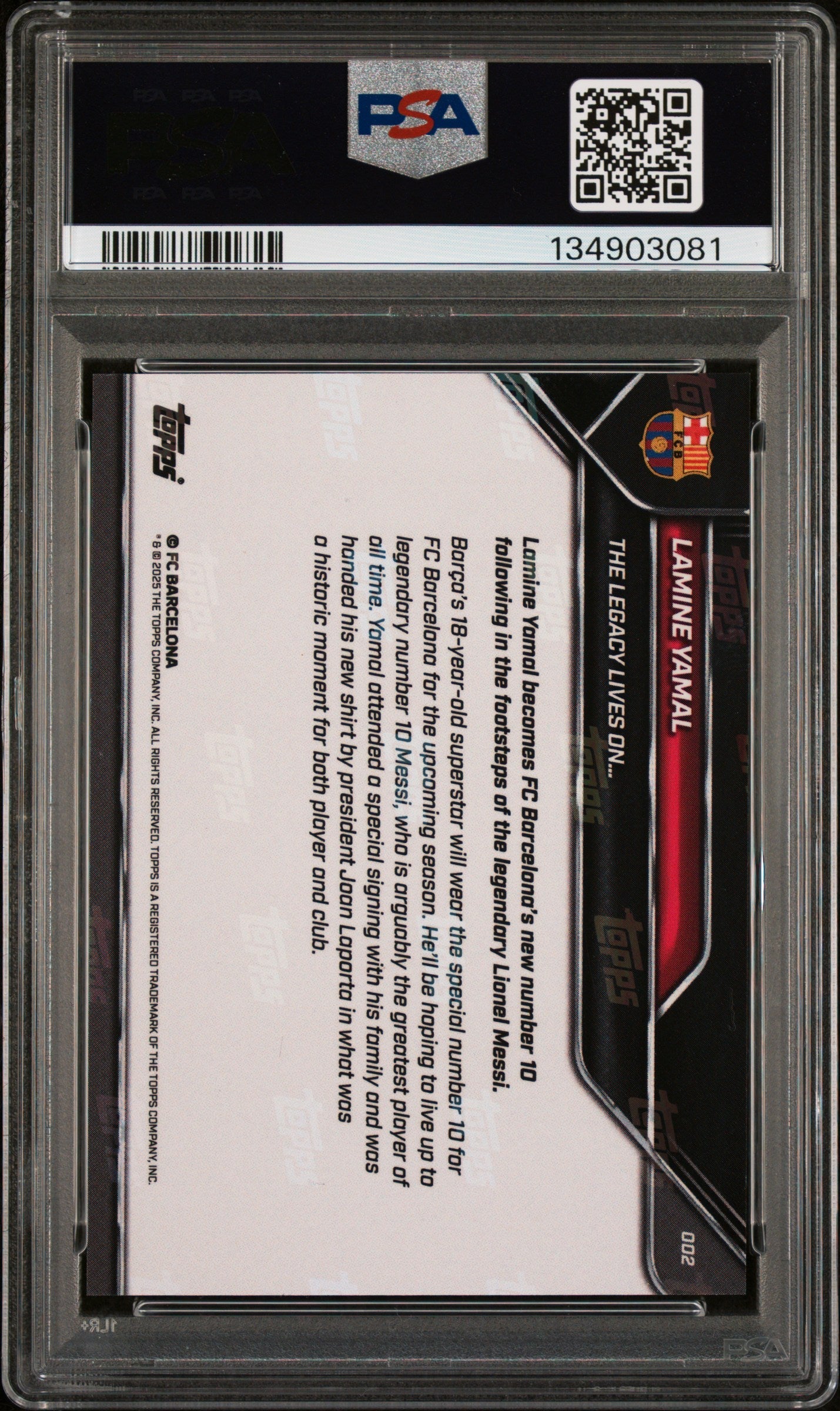 Graded 2025 Topps Now Lamine Yamal #2 FC Barcelona Soccer Card PSA 9 Mint