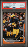 Graded 2025 Topps Bowman U Now Bryce Underwood #1 Orange Foil /25 Rookie RC Football Card PSA 10 Gem Mint