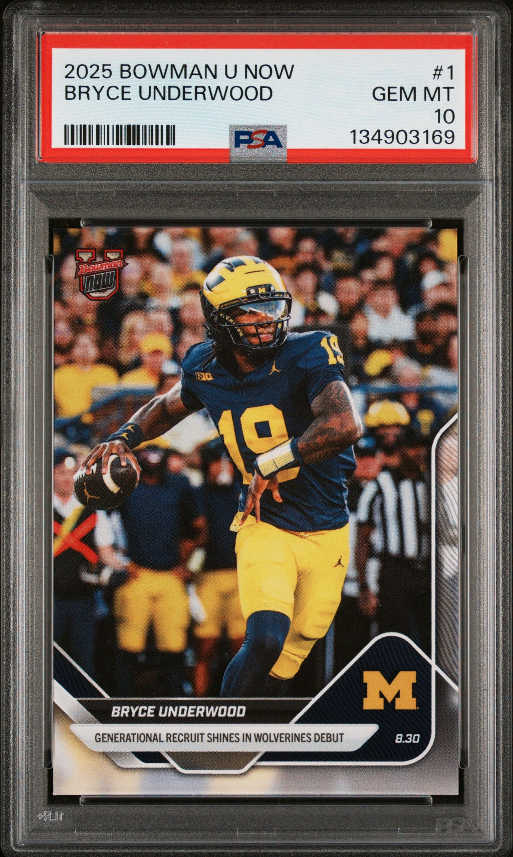 Graded 2025 Topps Bowman U Now Bryce Underwood #1 Rookie RC Football Card PSA 10 Gem Mint