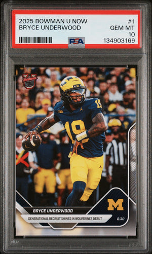 Graded 2025 Topps Bowman U Now Bryce Underwood #1 Rookie RC Football Card PSA 10 Gem Mint