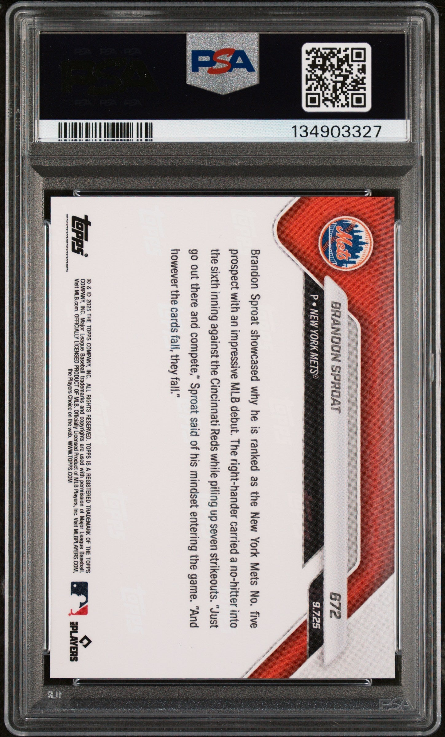 Graded 2025 Topps Now Brandon Sproat #672 Rookie RC Baseball Card PSA 6 Excellent