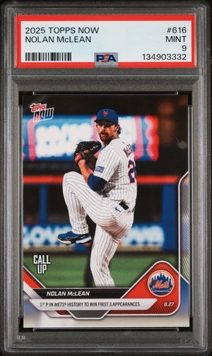 Graded 2025 Topps Now Nolan McLean #616 Rookie RC Baseball Card PSA 9 Mint