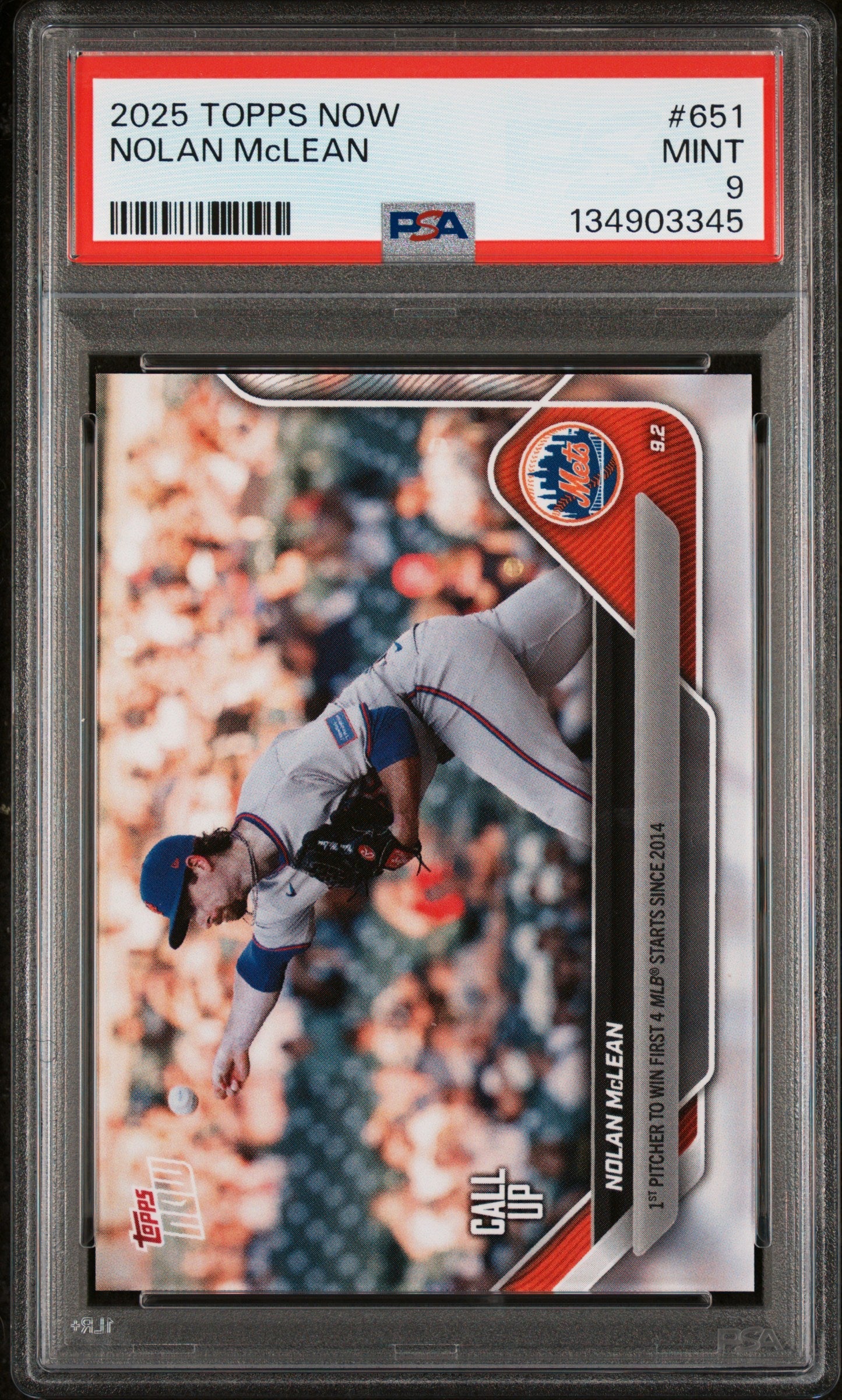 Graded 2025 Topps Now Nolan McLean #651 Rookie RC Baseball Card PSA 9 Mint