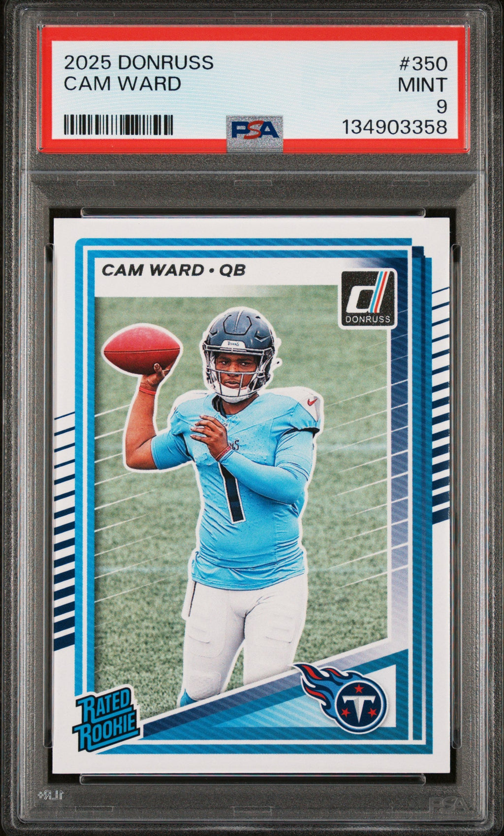 Graded 2025 Panini Donruss Cam Ward #350 Rookie RC Football Card PSA 9 Mint