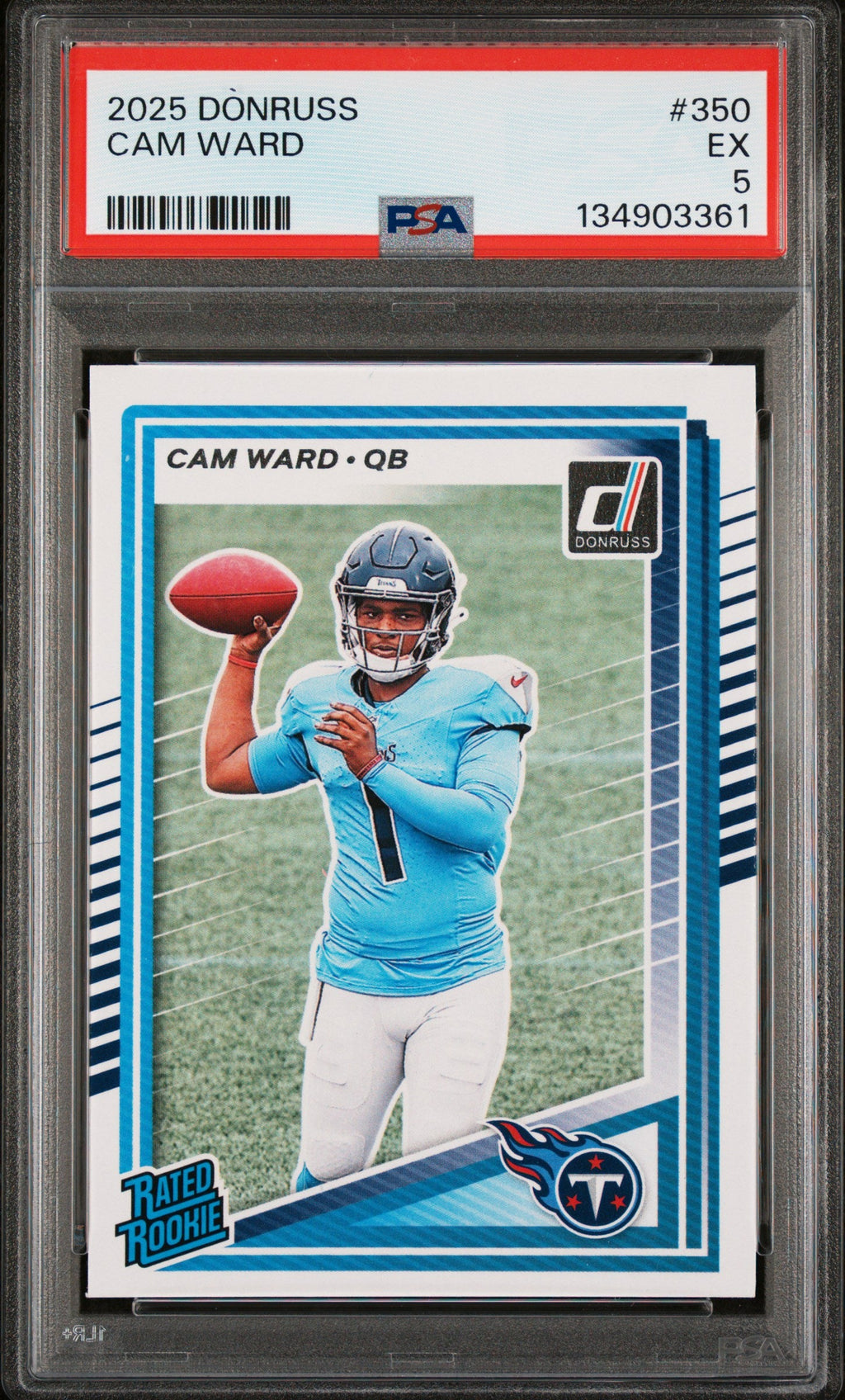 Graded 2025 Panini Donruss Cam Ward #350 Rookie RC Football Card PSA 5 Excellent