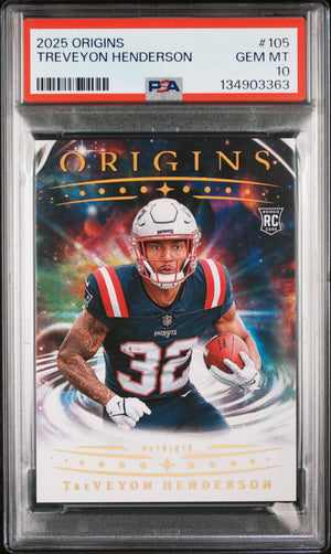Graded 2025 Panini Origins TreVeyon Henderson #105 Rookie RC Football Card PSA 10 Gem Mint