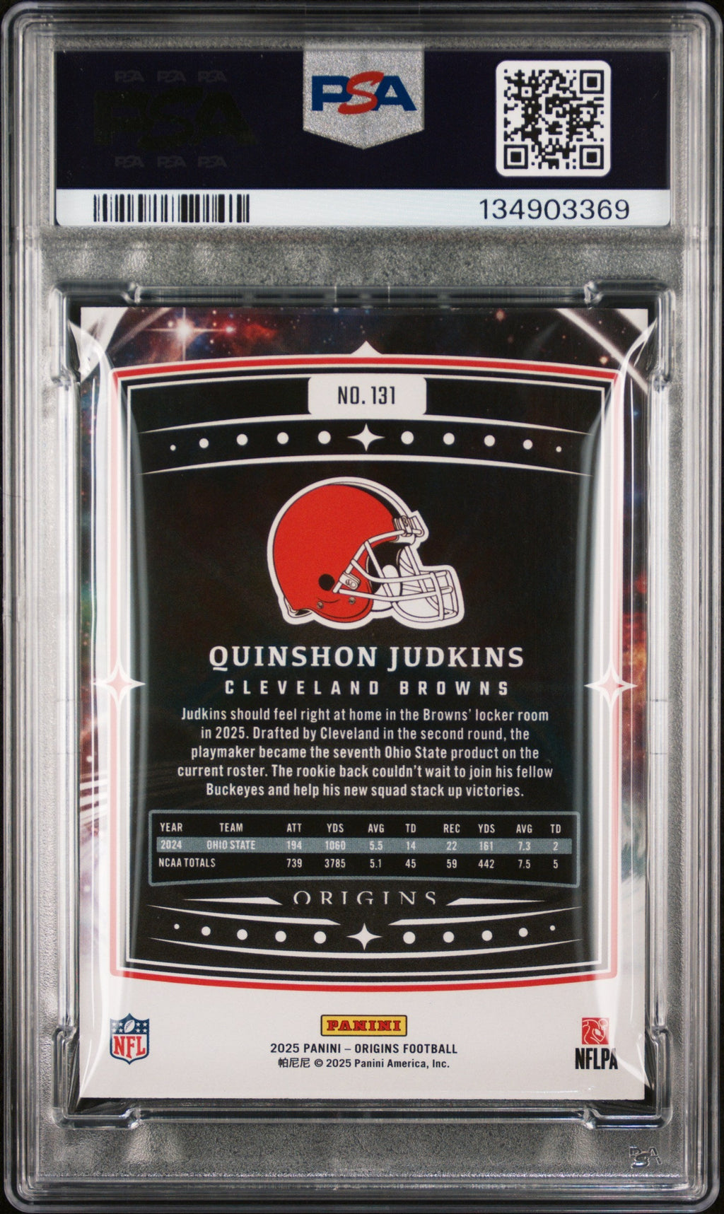 Graded 2025 Panini Origins Quinshon Judkins #131 Rookie RC Football Card PSA 7 Near Mint