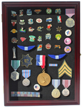 Collector Medal/Lapel Pin Display Case Holder Cabinet Shadow Box - Walnut
