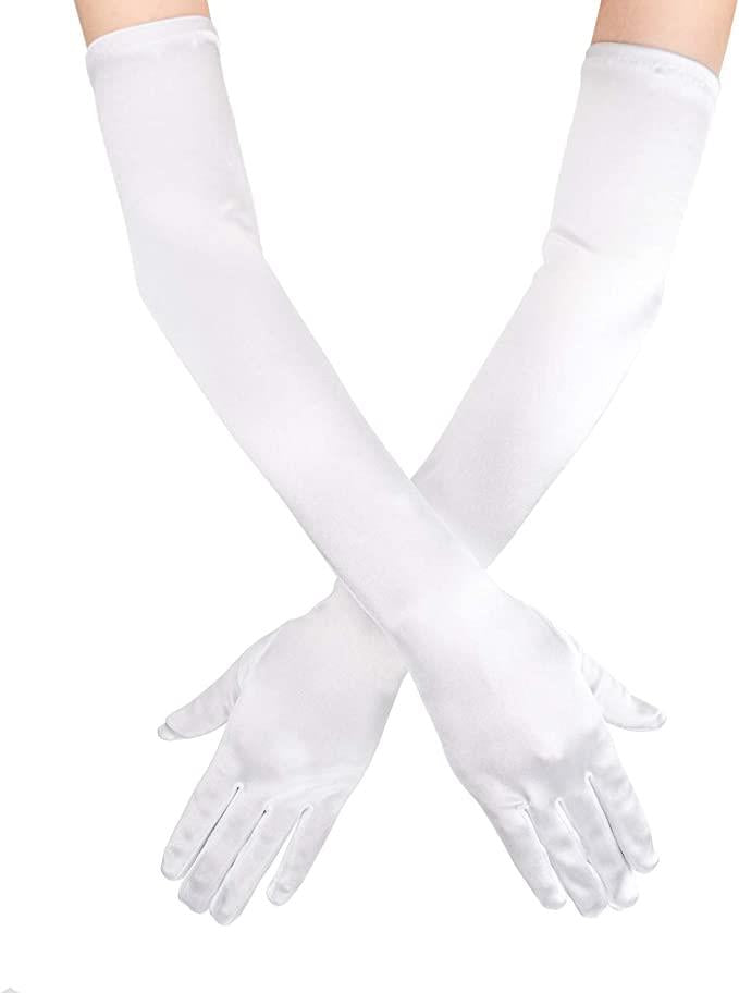 White 20.5" Opera Length 1920's Evening Party Elbow Gloves