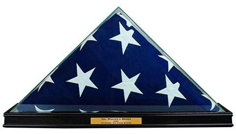 Flag Connections, All Glass Flag Display Case for 9.5' X 5' Flag with Engraving (Black)