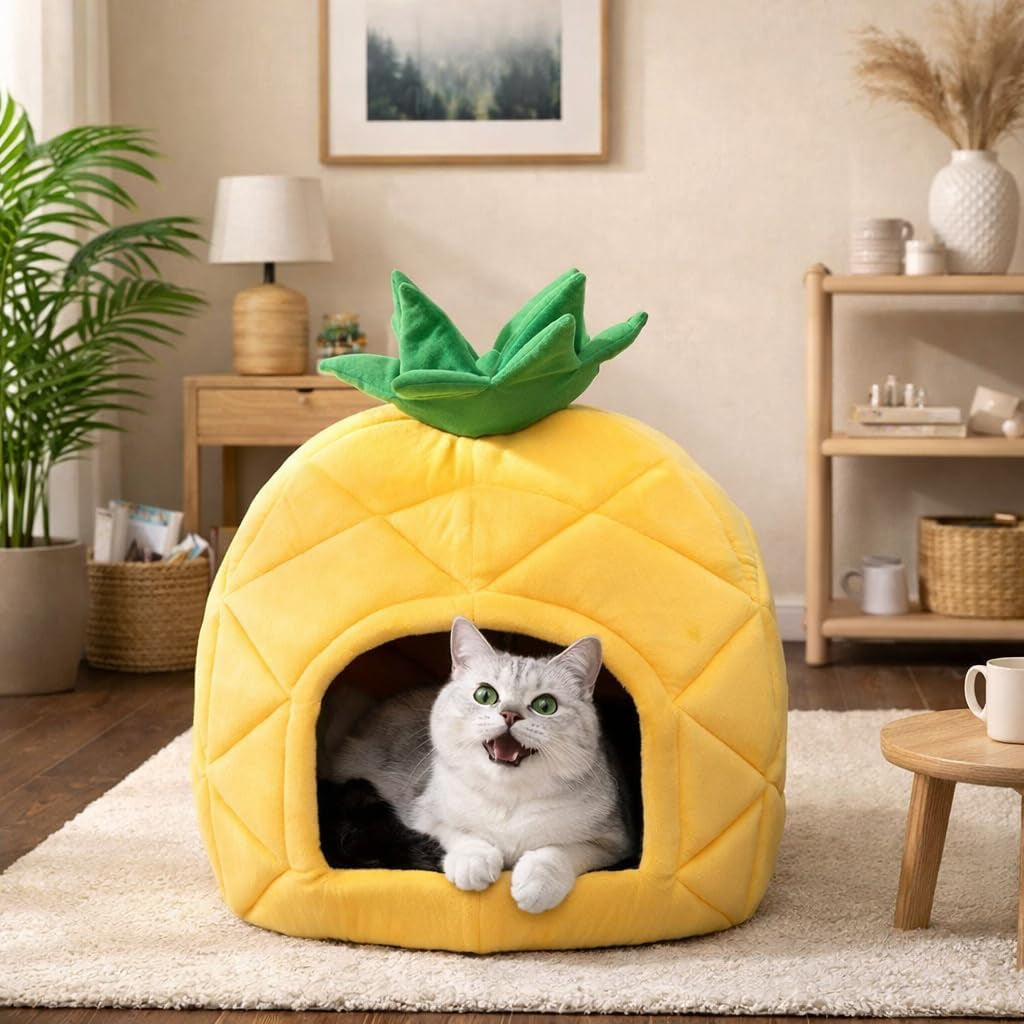 Pineapple Cat Cave Bed for Indoor Cats – Up to 15 lbs