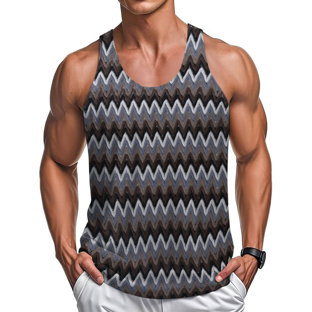Summer Casual Men's Clothing Retro Style Contrast Color Wave Color Stripes Fabric Vest
