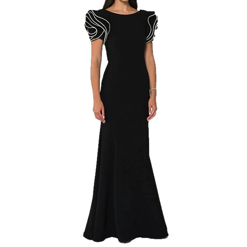 Round Neck Petal Sleeve Fishtail Skirt Dress