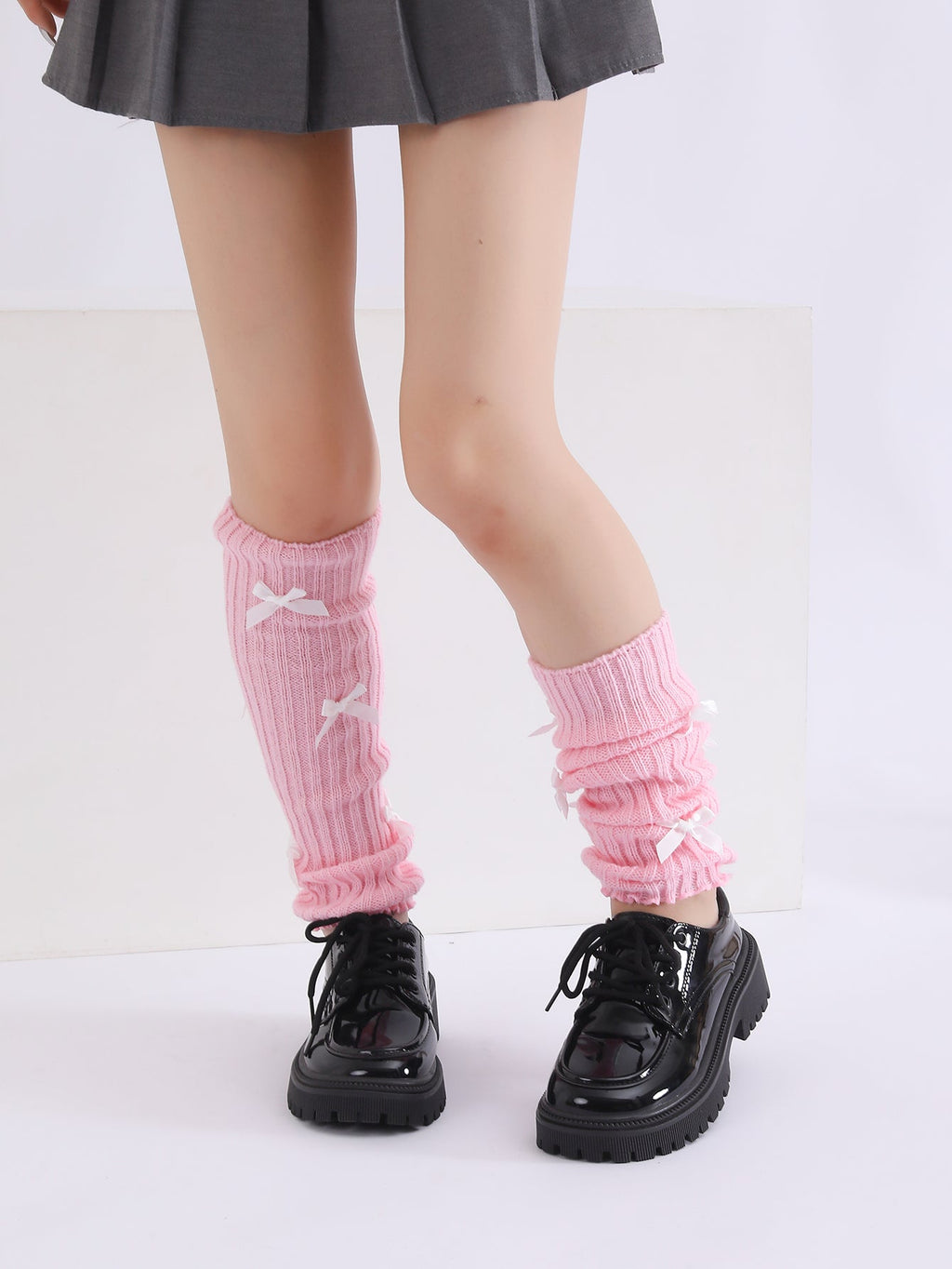 Girls Women Knitted Bow Knot Stacked Socks Style Calf Leg Cover Pile Socks Leg Warmer