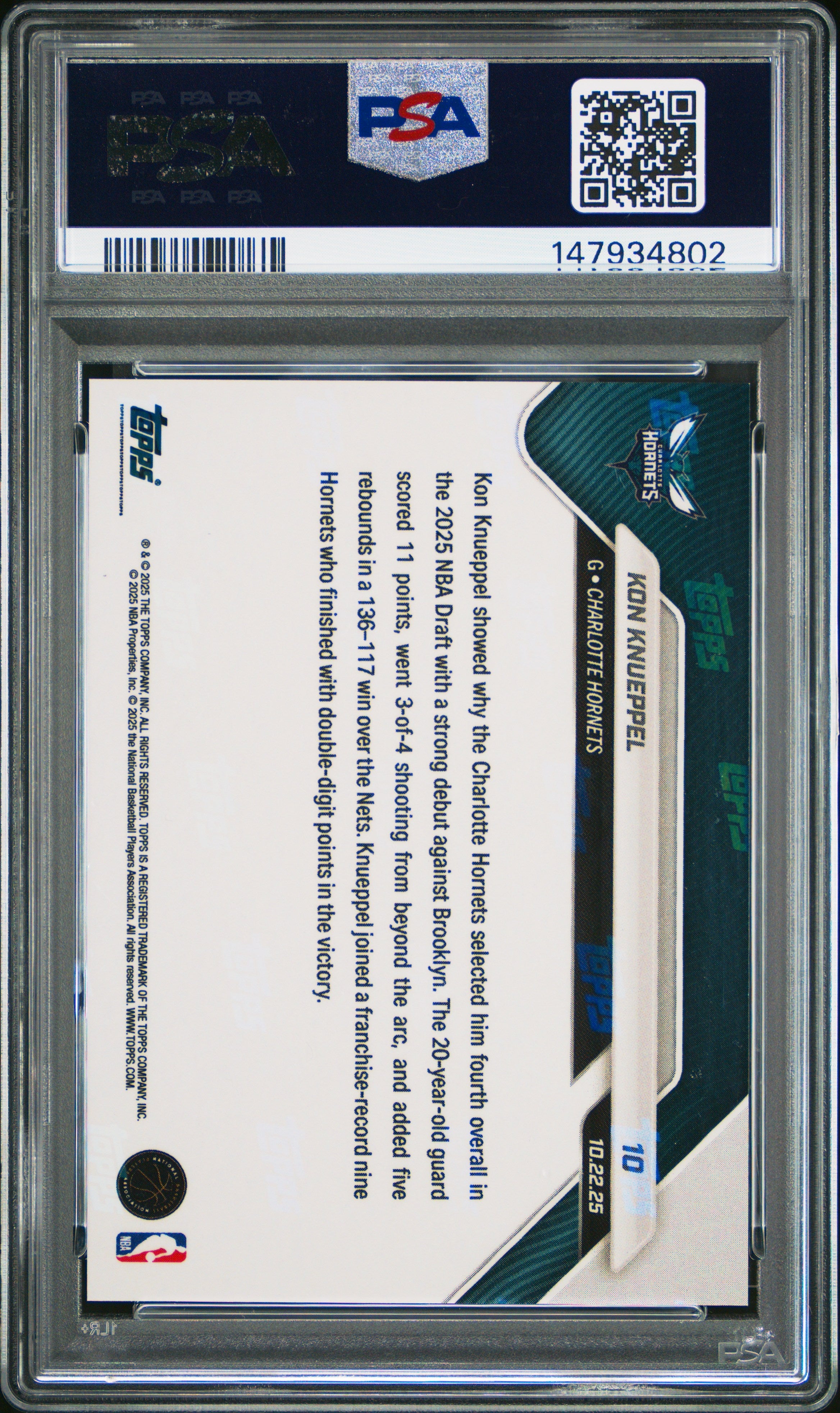 Graded 2025 Topps Now Kon Knueppel #10 Orange Foil /25 Rookie RC Basketball Card PSA 8 Near Mint