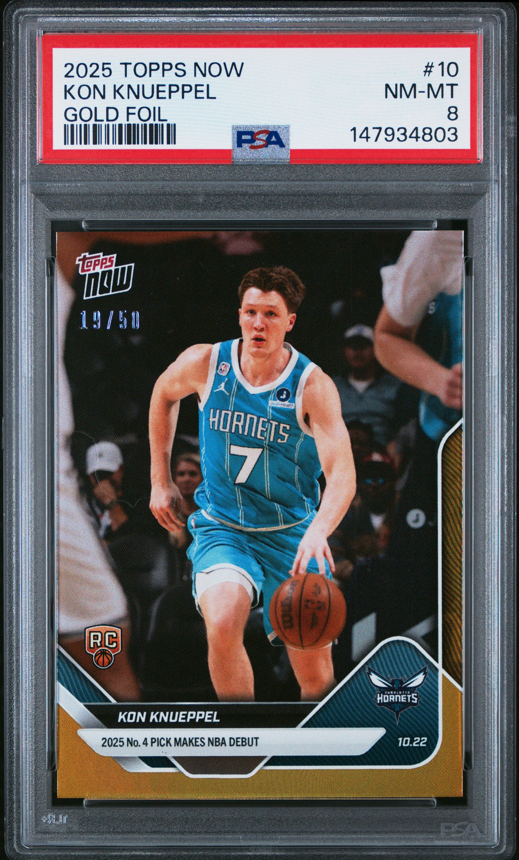 Graded 2025 Topps Now Kon Knueppel #10 Gold Foil /50 Rookie RC Basketball Card PSA 8 Near Mint