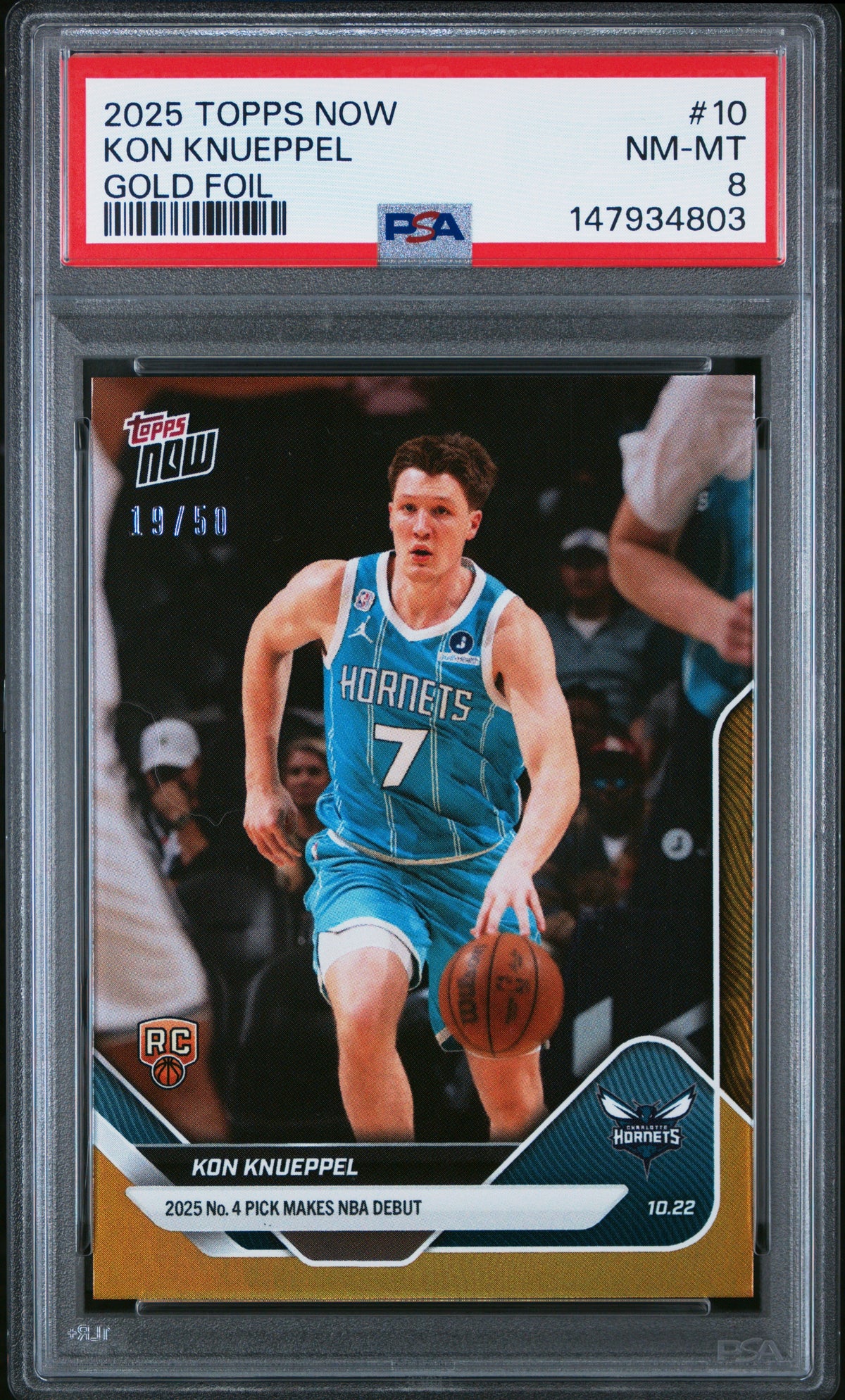Graded 2025 Topps Now Kon Knueppel #10 Gold Foil /50 Rookie RC Basketball Card PSA 8 Near Mint