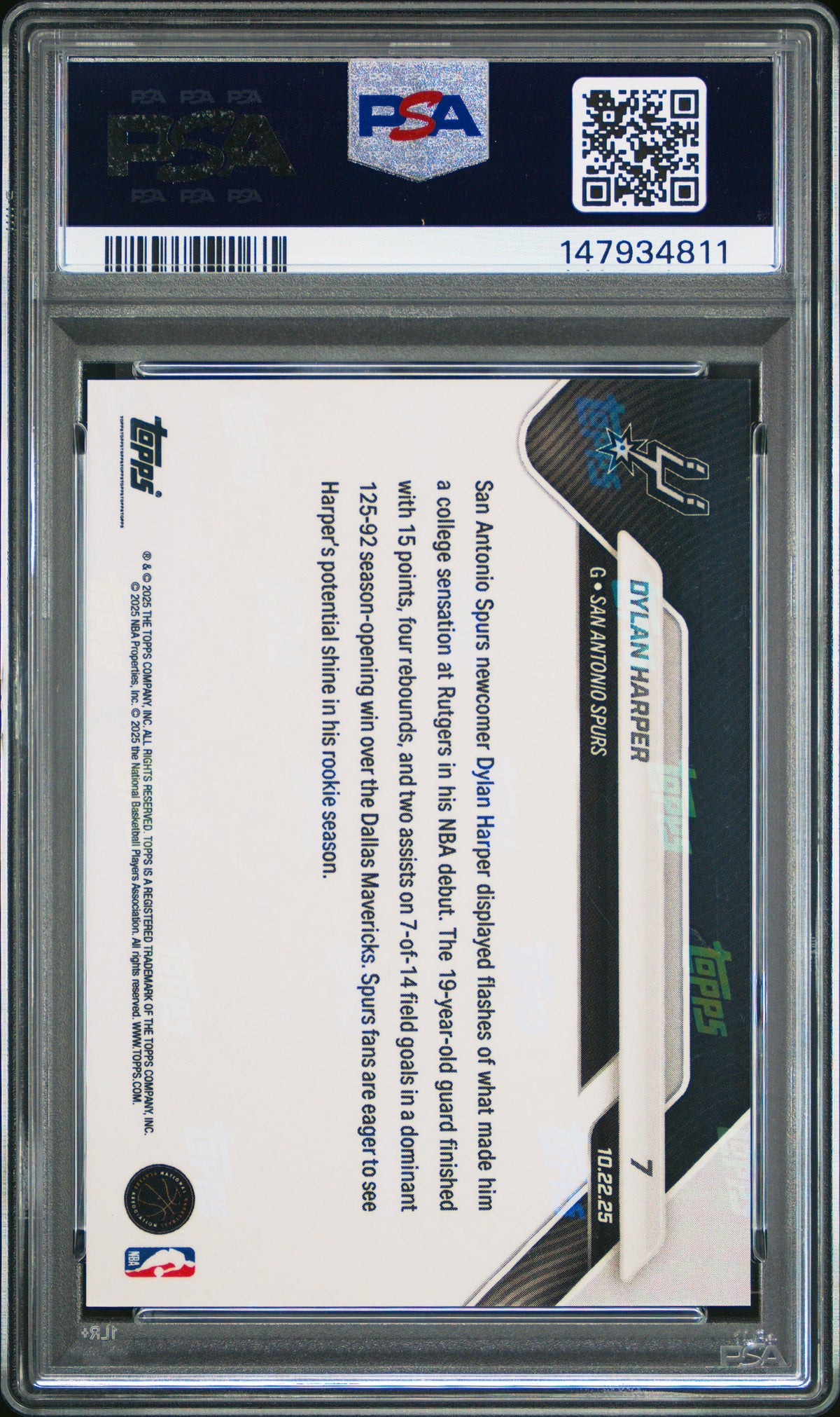 Graded 2025 Topps Now Dylan Harper #7 Orange Foil /25 Rookie RC Basketball Card PSA 8 Near Mint