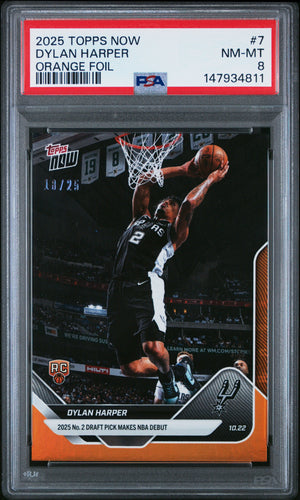Graded 2025 Topps Now Dylan Harper #7 Orange Foil /25 Rookie RC Basketball Card PSA 8 Near Mint