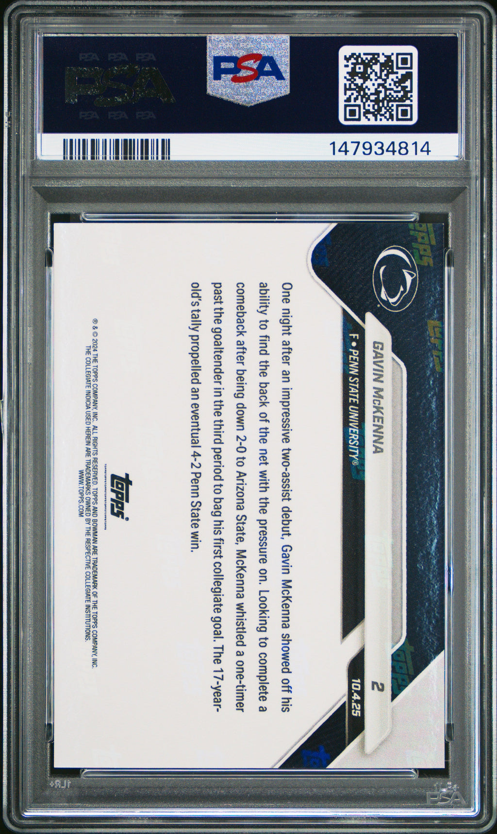 Graded 2025 Topps Bowman U Now Gavin McKenna #2 Rookie RC Hockey Card PSA 9 Mint