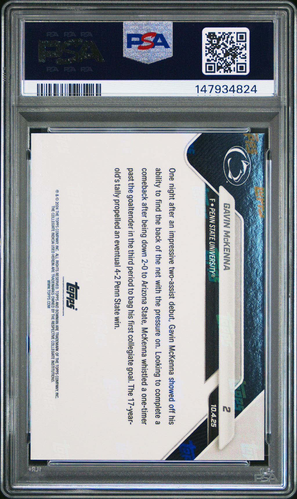 Graded 2025 Topps Bowman U Now Gavin McKenna #2 Rookie RC Hockey Card PSA 8 Near Mint