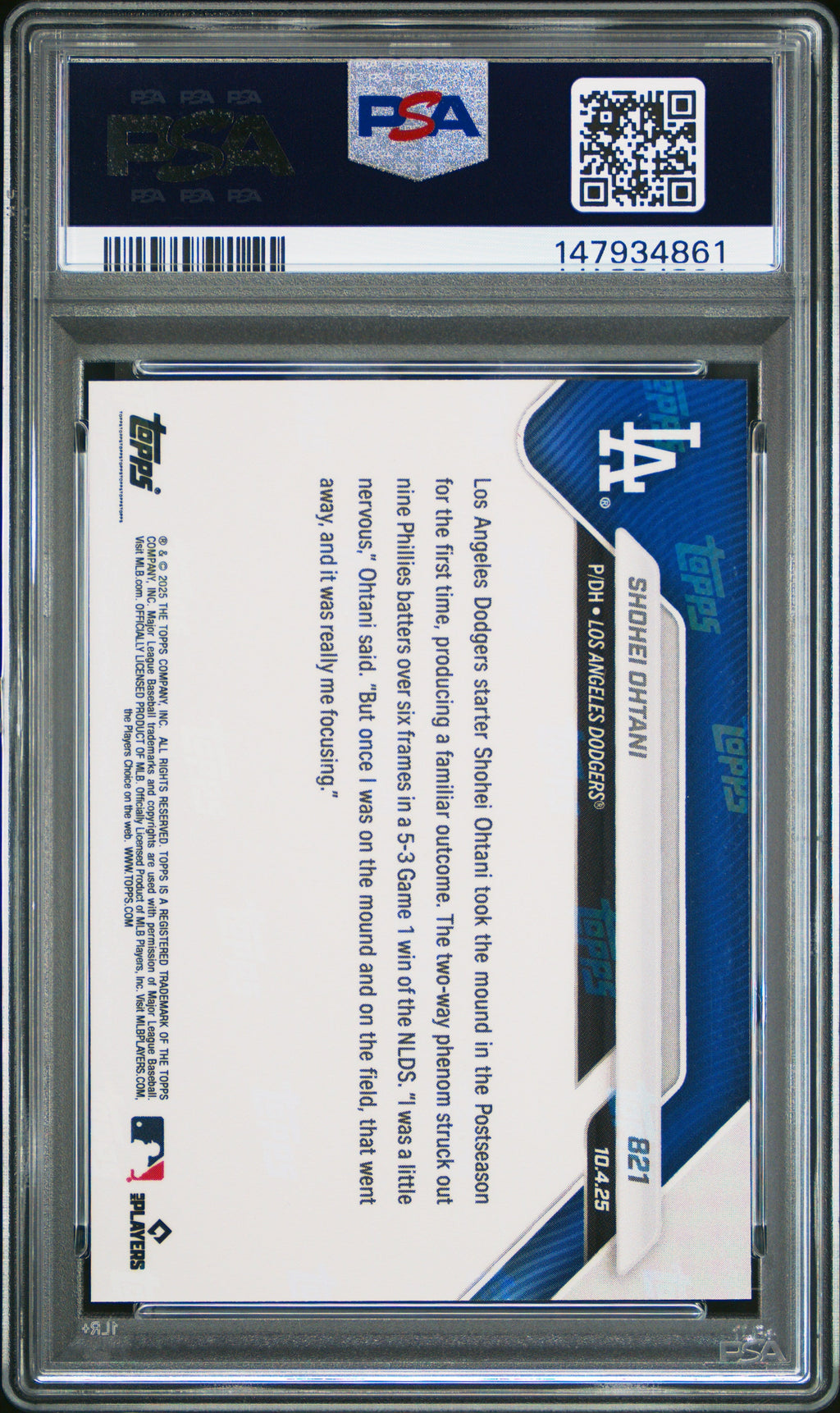 Graded 2025 Topps Now Shohei Ohtani #821 Baseball Card PSA 9 Mint