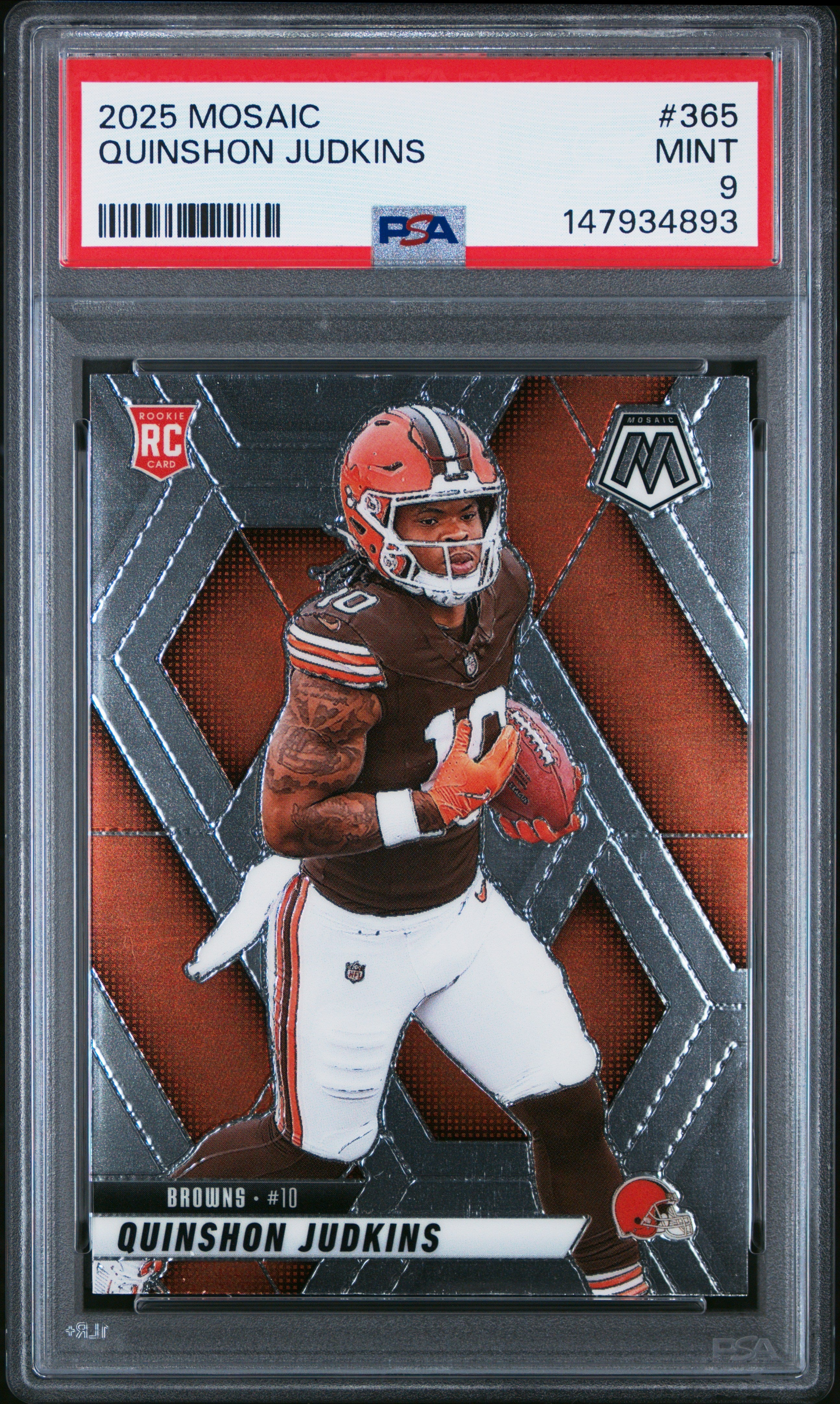 Graded 2025 Panini Mosaic Quinshon Judkins #365 Rookie RC Football Card PSA 9 Mint