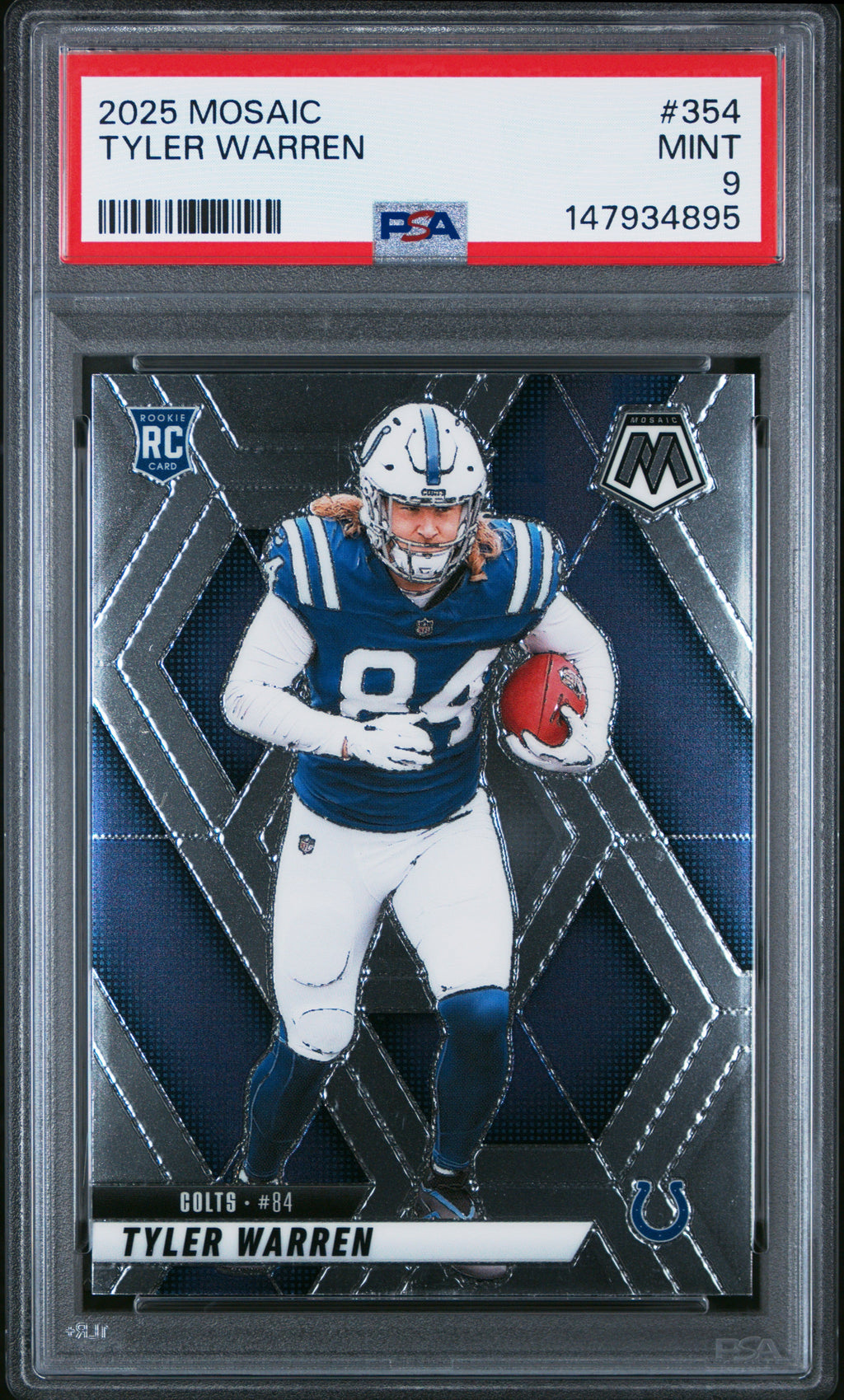 Graded 2025 Panini Mosaic Tyler Warren #354 Rookie RC Football Card PSA 9 Mint