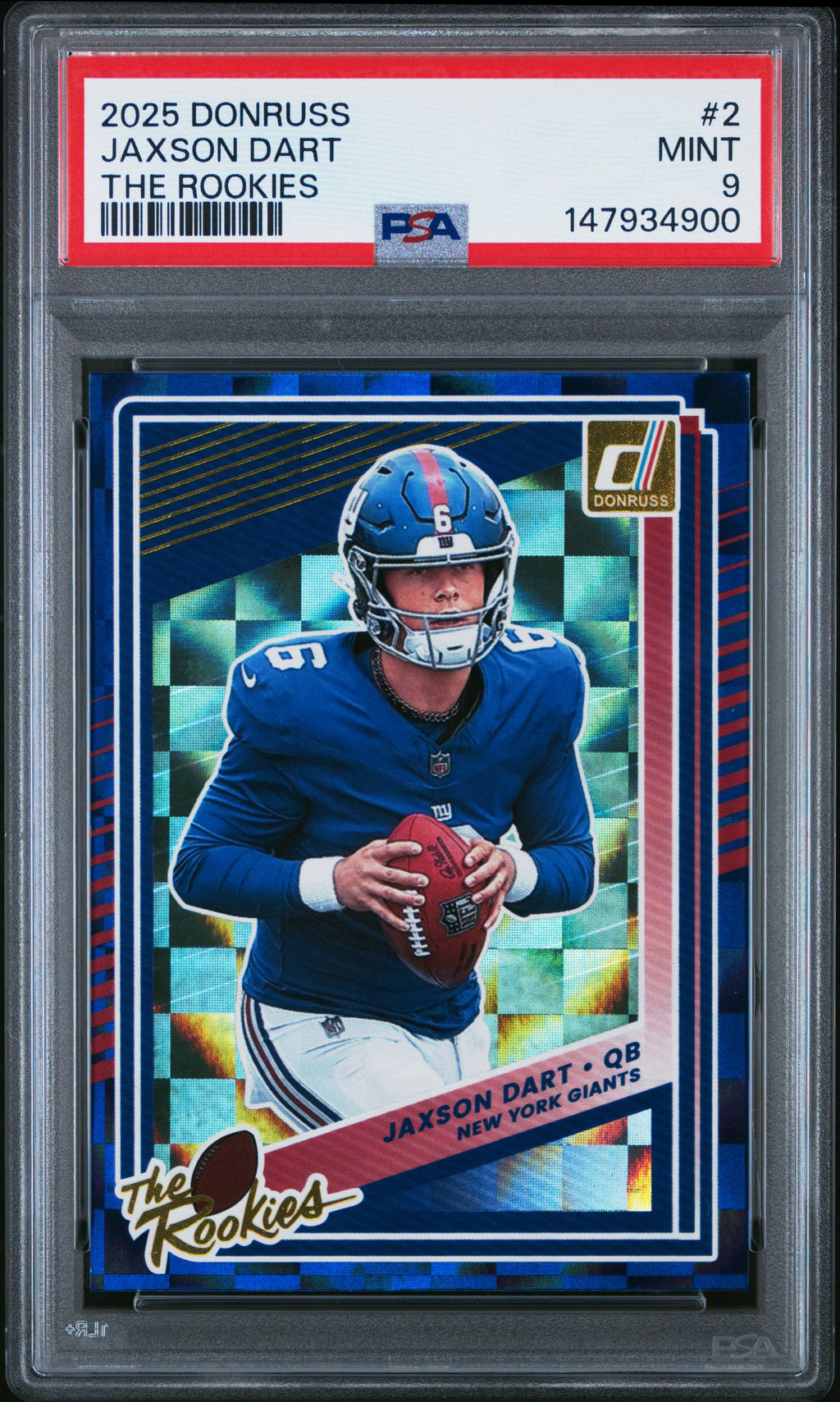 Graded 2025 Panini Donruss Jaxson Dart #2 The Rookies Rookie RC Football Card PSA 9 Mint