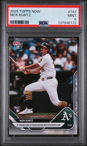 Graded 2025 Topps Now Nick Kurtz #787 Rookie RC Baseball Card PSA 9 Mint