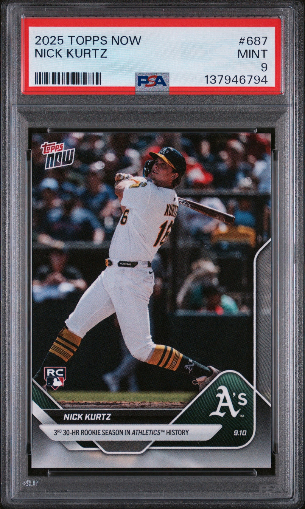 Graded 2025 Topps Now Nick Kurtz #687 Rookie RC Baseball Card PSA 9 Mint