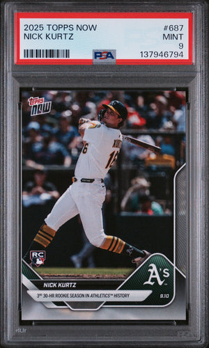 Graded 2025 Topps Now Nick Kurtz #687 Rookie RC Baseball Card PSA 9 Mint