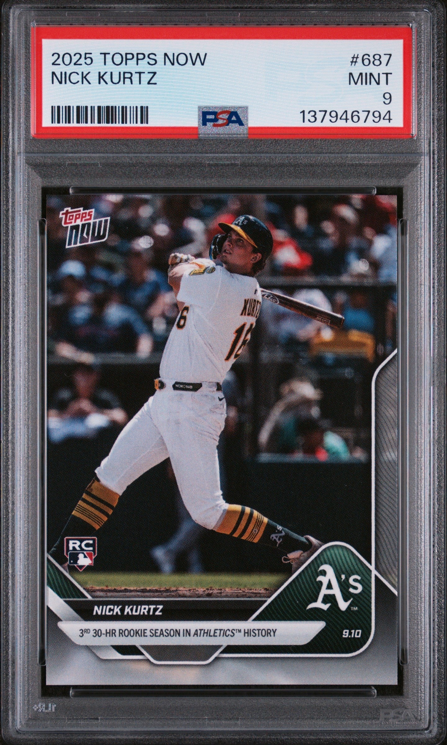 Graded 2025 Topps Now Nick Kurtz #687 Rookie RC Baseball Card PSA 9 Mint