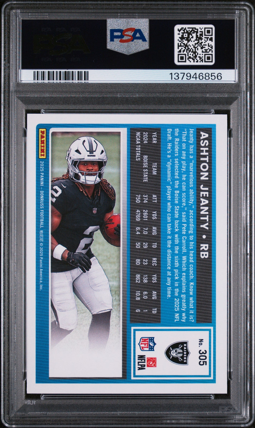 Graded 2025 Panini Donruss Ashton Jeanty #305 Rookie RC Football Card PSA 8 Near Mint
